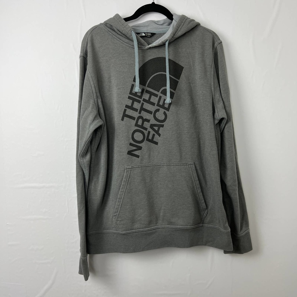 The North Face Spell Out Gray Pull Over kangaroo Pocket Hoodie
